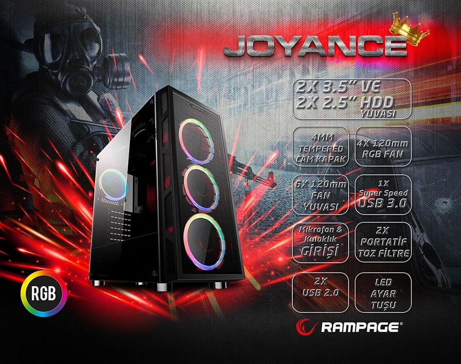 Rampage RMC2019 JOYANCE 4x120mm RGB Hydro Fan Gaming Kasa
